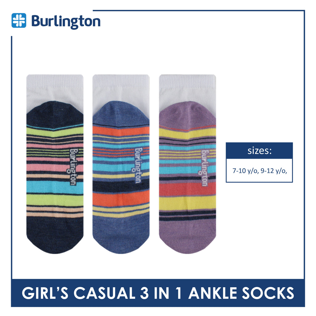 Burlington Girl's Cotton Thin Casual Ankle Socks 3 pairs in a pack BGCKG63