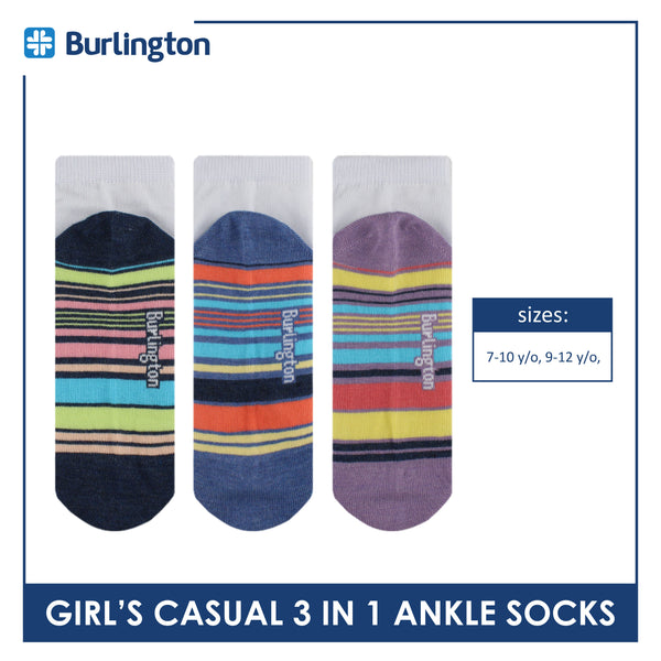 Burlington Girl's Cotton Thin Casual Ankle Socks 3 pairs in a pack BGCKG63