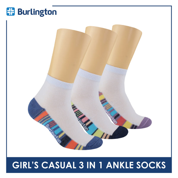 Burlington Girl's Cotton Thin Casual Ankle Socks 3 pairs in a pack BGCKG63