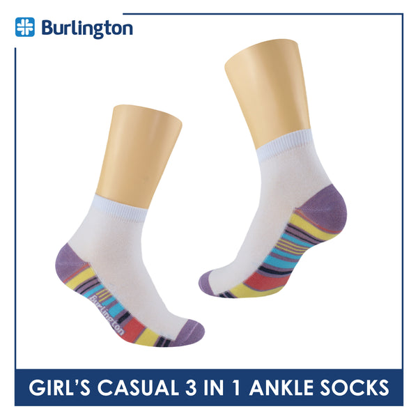 Burlington Girl's Cotton Thin Casual Ankle Socks 3 pairs in a pack BGCKG63