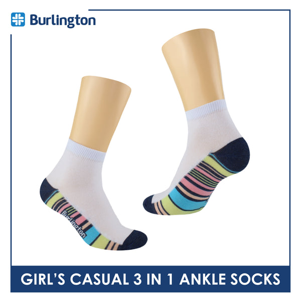 Burlington Girl's Cotton Thin Casual Ankle Socks 3 pairs in a pack BGCKG63