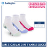 Burlington Girl's Cotton Lite Casual Ankle Socks 3 pairs in 1 pack BGCKG64