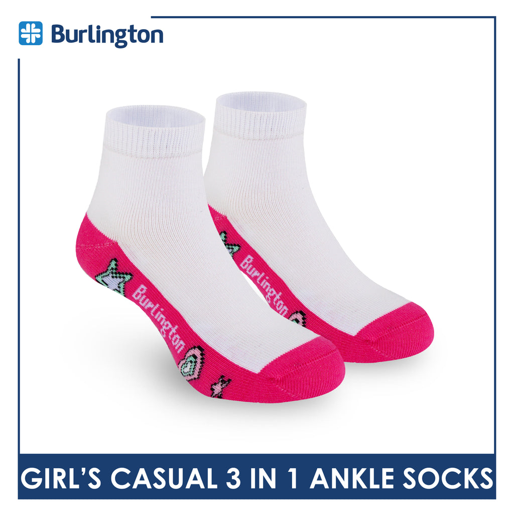 Burlington Girl's Cotton Lite Casual Ankle Socks 3 pairs in 1 pack BGCKG64