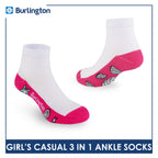 Burlington Girl's Cotton Lite Casual Ankle Socks 3 pairs in 1 pack BGCKG64