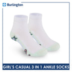 Burlington Girl's Cotton Lite Casual Ankle Socks 3 pairs in 1 pack BGCKG64
