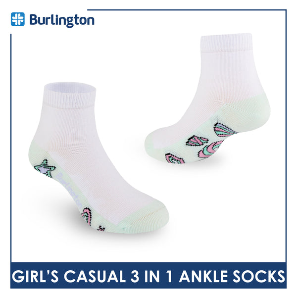 Burlington Girl's Cotton Lite Casual Ankle Socks 3 pairs in 1 pack BGCKG64