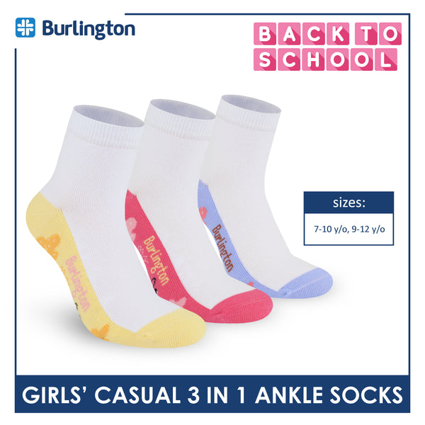 Burlington Girl's Cotton Lite Casual Ankle Socks 3 pairs in 1 pack BGCKG65