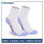 Burlington Girl's Cotton Lite Casual Ankle Socks 3 pairs in 1 pack BGCKG65