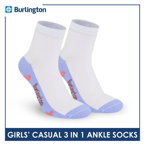 Burlington Girl's Cotton Lite Casual Ankle Socks 3 pairs in 1 pack BGCKG65