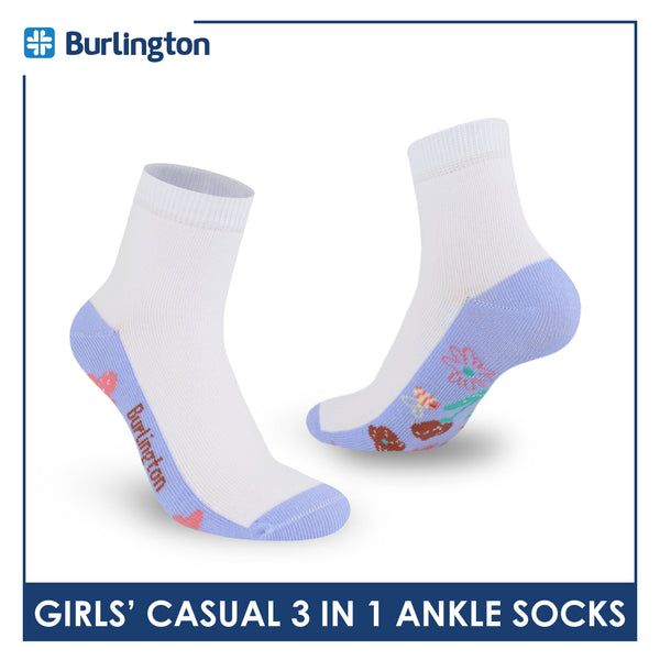 Burlington Girl's Cotton Lite Casual Ankle Socks 3 pairs in 1 pack BGCKG65