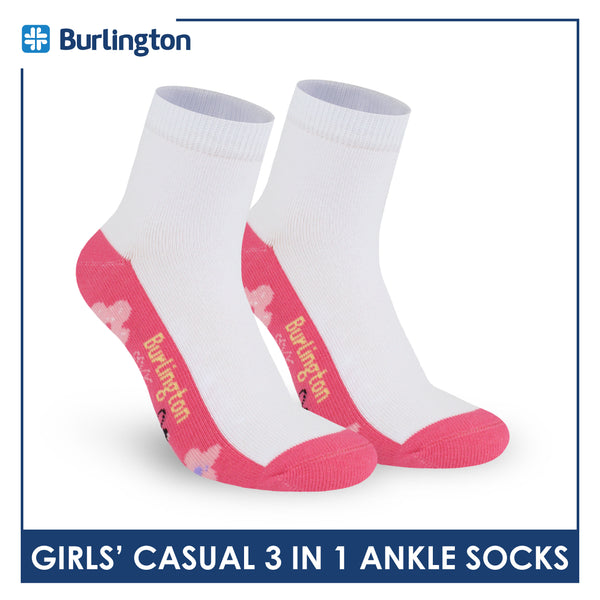 Burlington Girl's Cotton Lite Casual Ankle Socks 3 pairs in 1 pack BGCKG65