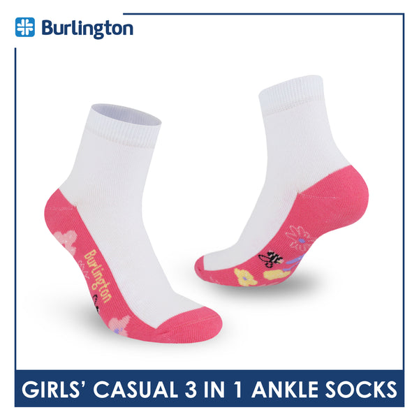 Burlington Girl's Cotton Lite Casual Ankle Socks 3 pairs in 1 pack BGCKG65