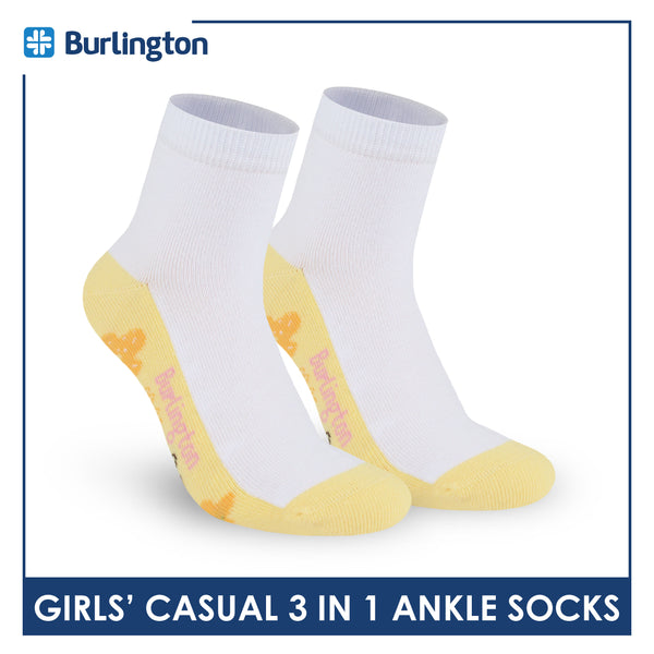 Burlington Girl's Cotton Lite Casual Ankle Socks 3 pairs in 1 pack BGCKG65