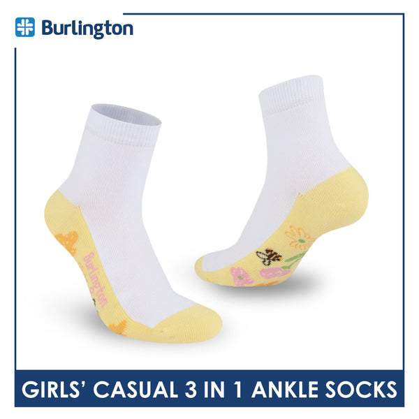 Burlington Girl's Cotton Lite Casual Ankle Socks 3 pairs in 1 pack BGCKG65