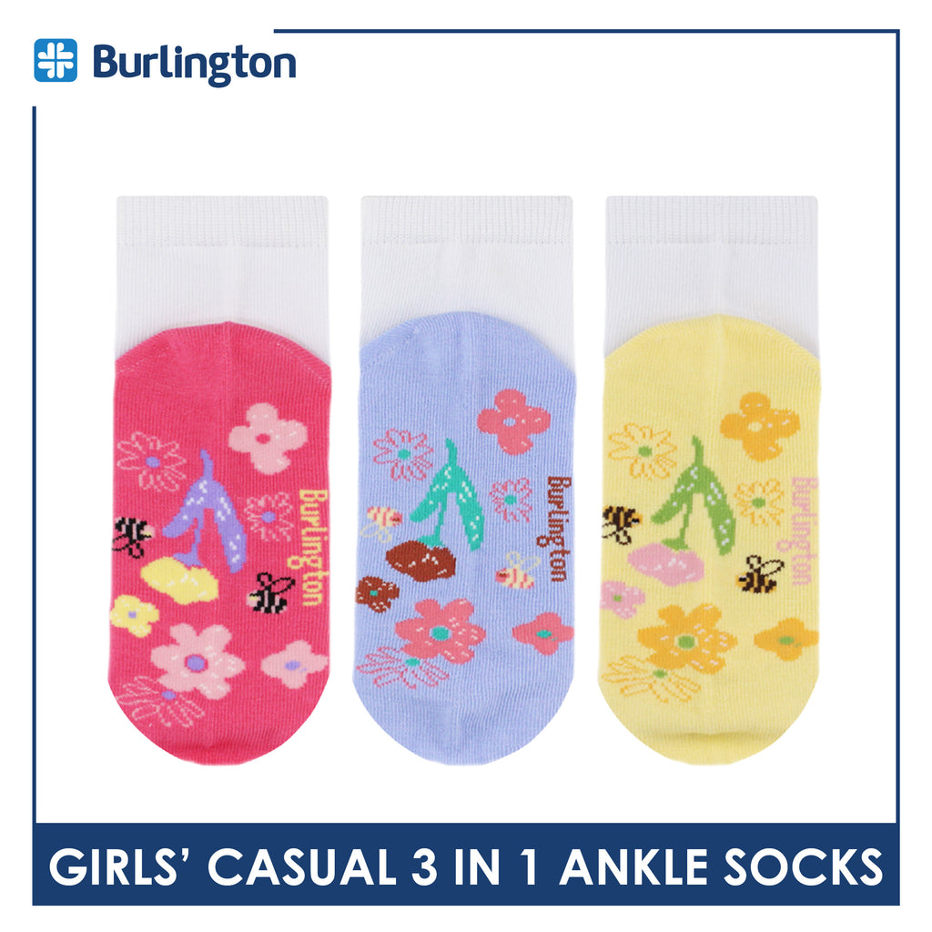 Burlington Girl's Cotton Lite Casual Ankle Socks 3 pairs in 1 pack BGCKG65