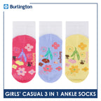 Burlington Girl's Cotton Lite Casual Ankle Socks 3 pairs in 1 pack BGCKG65