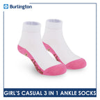 Burlington Girl's Cotton Lite Casual Ankle Socks 3 pairs in 1 pack BGCKG66