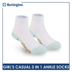 Burlington Girl's Cotton Lite Casual Ankle Socks 3 pairs in 1 pack BGCKG66