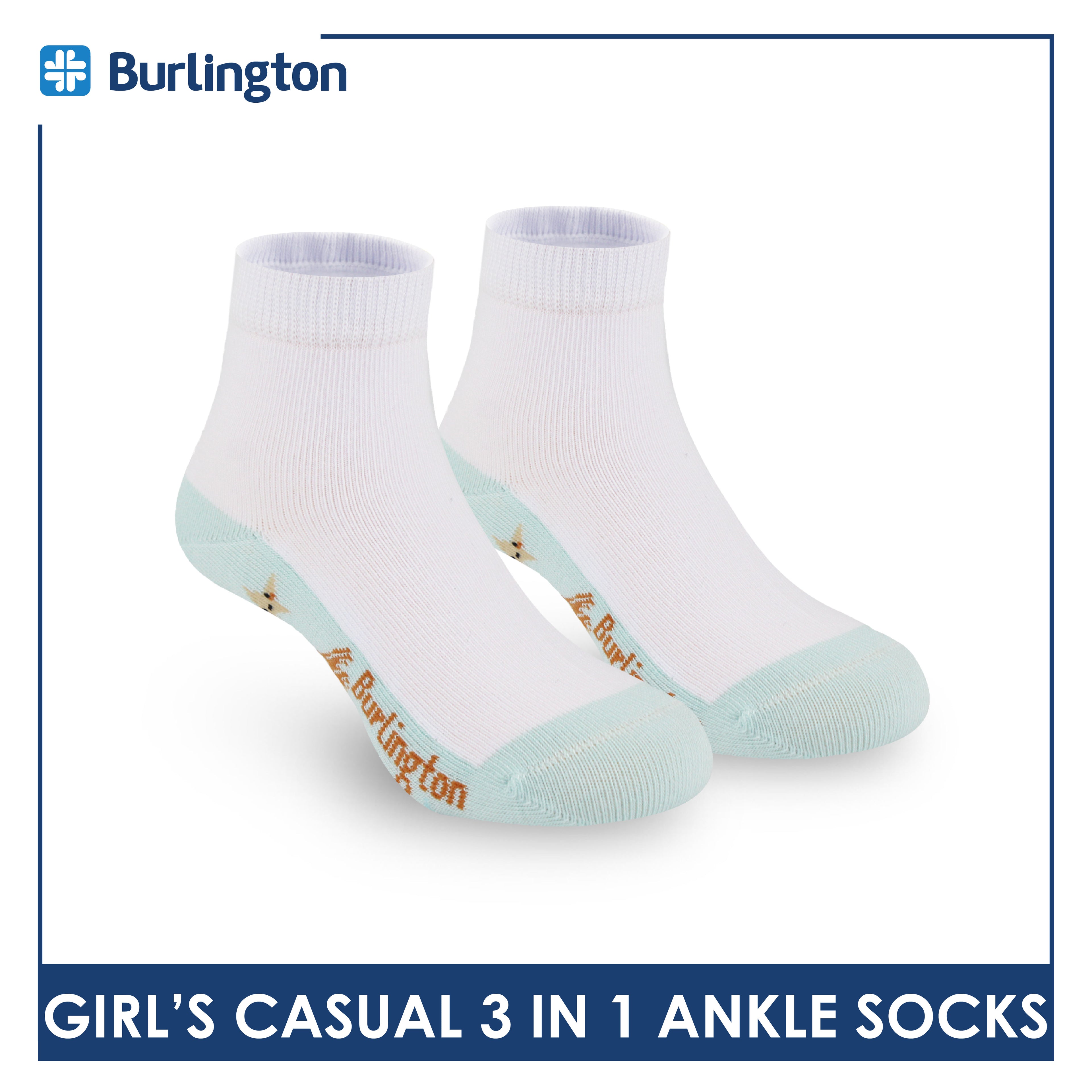 Burlington Girl's Cotton Lite Casual Ankle Socks 3 pairs in 1 pack BGCKG66