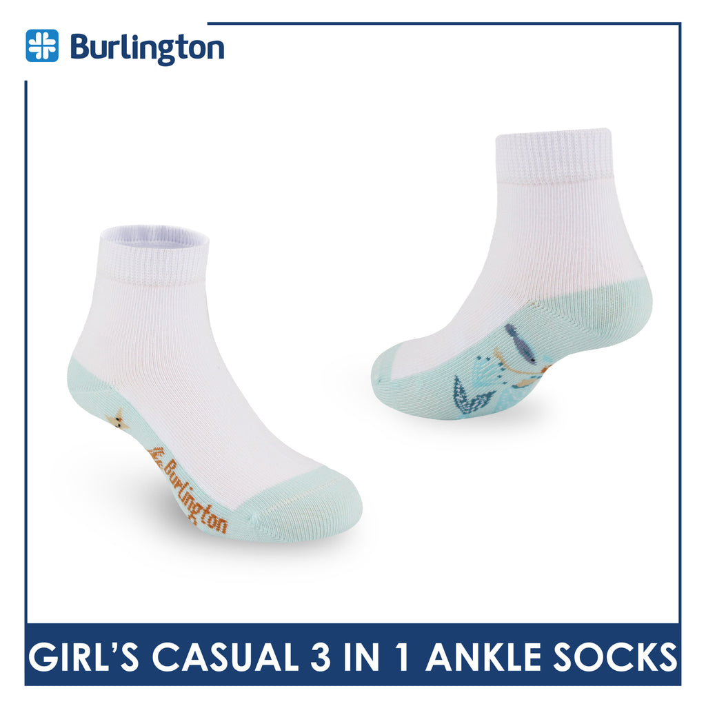 Burlington Girl's Cotton Lite Casual Ankle Socks 3 pairs in 1 pack BGCKG66