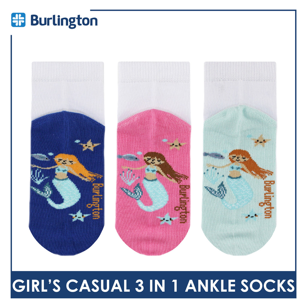 Burlington Girl's Cotton Lite Casual Ankle Socks 3 pairs in 1 pack BGCKG66