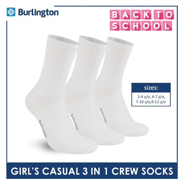 Burlington Girl's Cotton Lite Casual Crew Socks 3 pairs in 1 pack BGCKG67