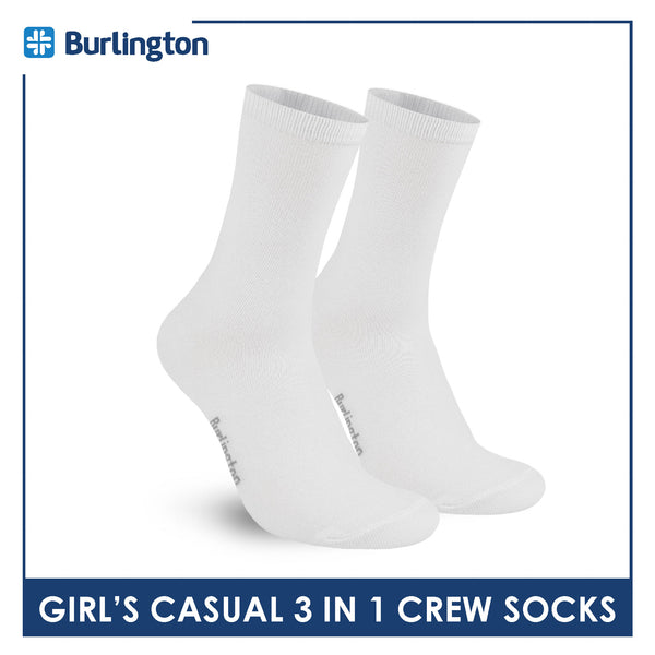 Burlington Girl's Cotton Lite Casual Crew Socks 3 pairs in 1 pack BGCKG67