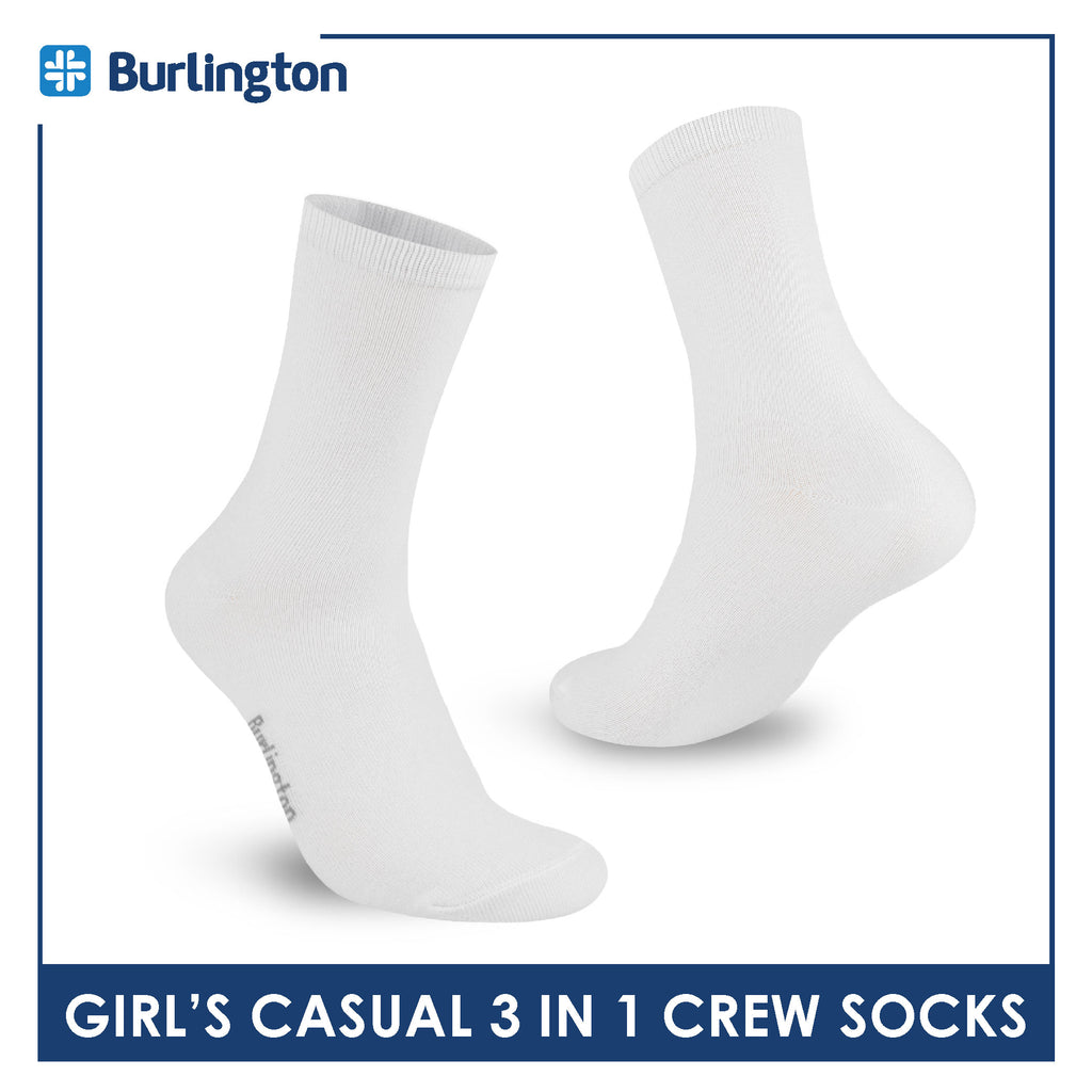 Burlington Girl's Cotton Lite Casual Crew Socks 3 pairs in 1 pack BGCKG67