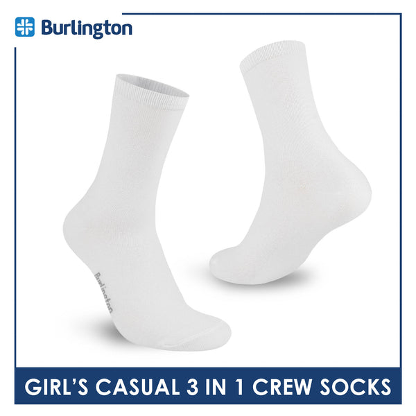 Burlington Girl's Cotton Lite Casual Crew Socks 3 pairs in 1 pack BGCKG67