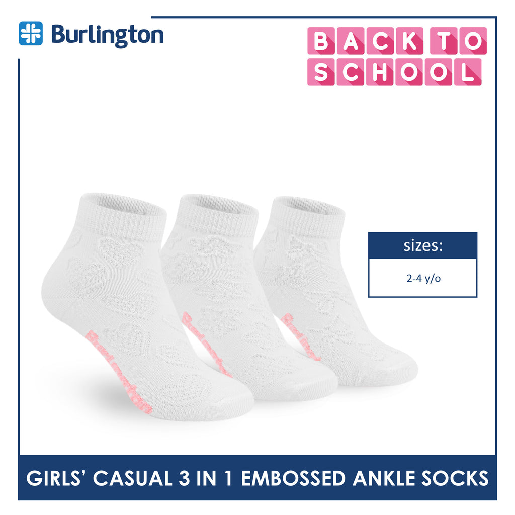 Burlington Children's Embossed Cotton Lite Casual Ankle Socks 3 pairs in 1 pack BGCMG1