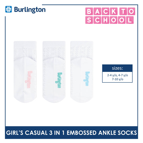 Burlington Children's Embossed Cotton Casual Ankle Socks 3 pairs in a pack BGCMG1