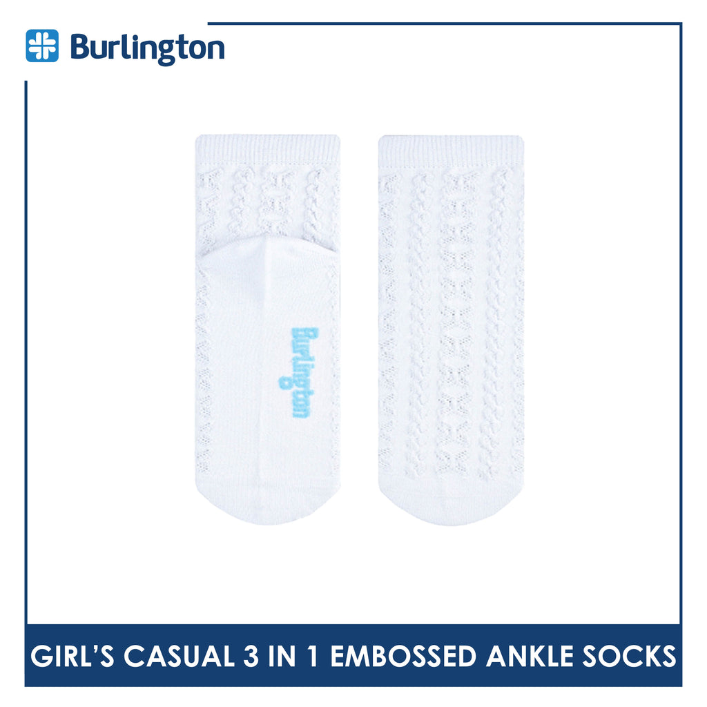 Burlington Children's Embossed Cotton Lite Casual Ankle Socks 3 pairs in 1 pack BGCMG1