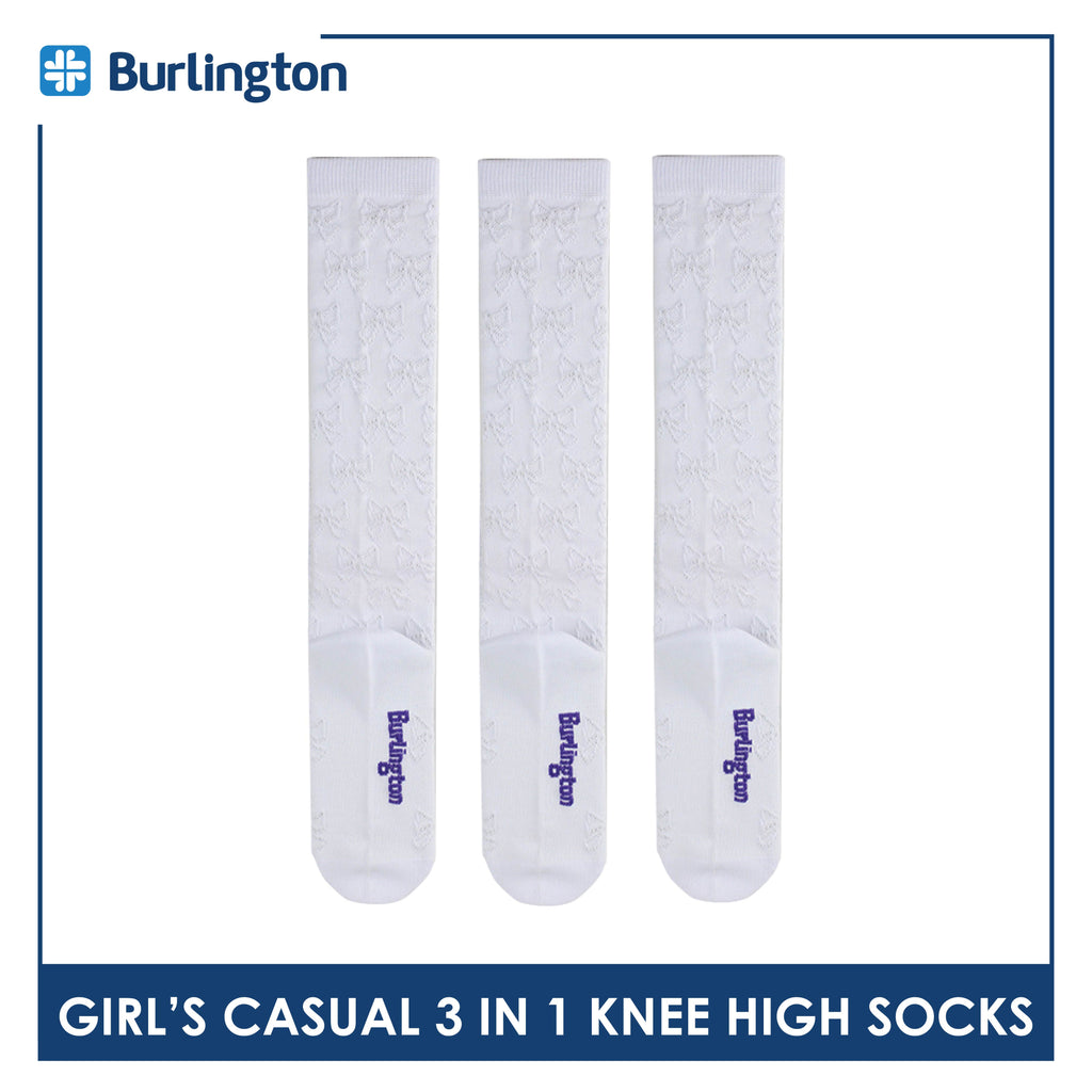 Burlington Girl's Embossed Cotton Thin Casual Knee High Socks 3 pairs in a pack BGKHMG1