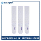 Burlington Girl's Embossed Cotton Thin Casual Knee High Socks 3 pairs in a pack BGKHMG1
