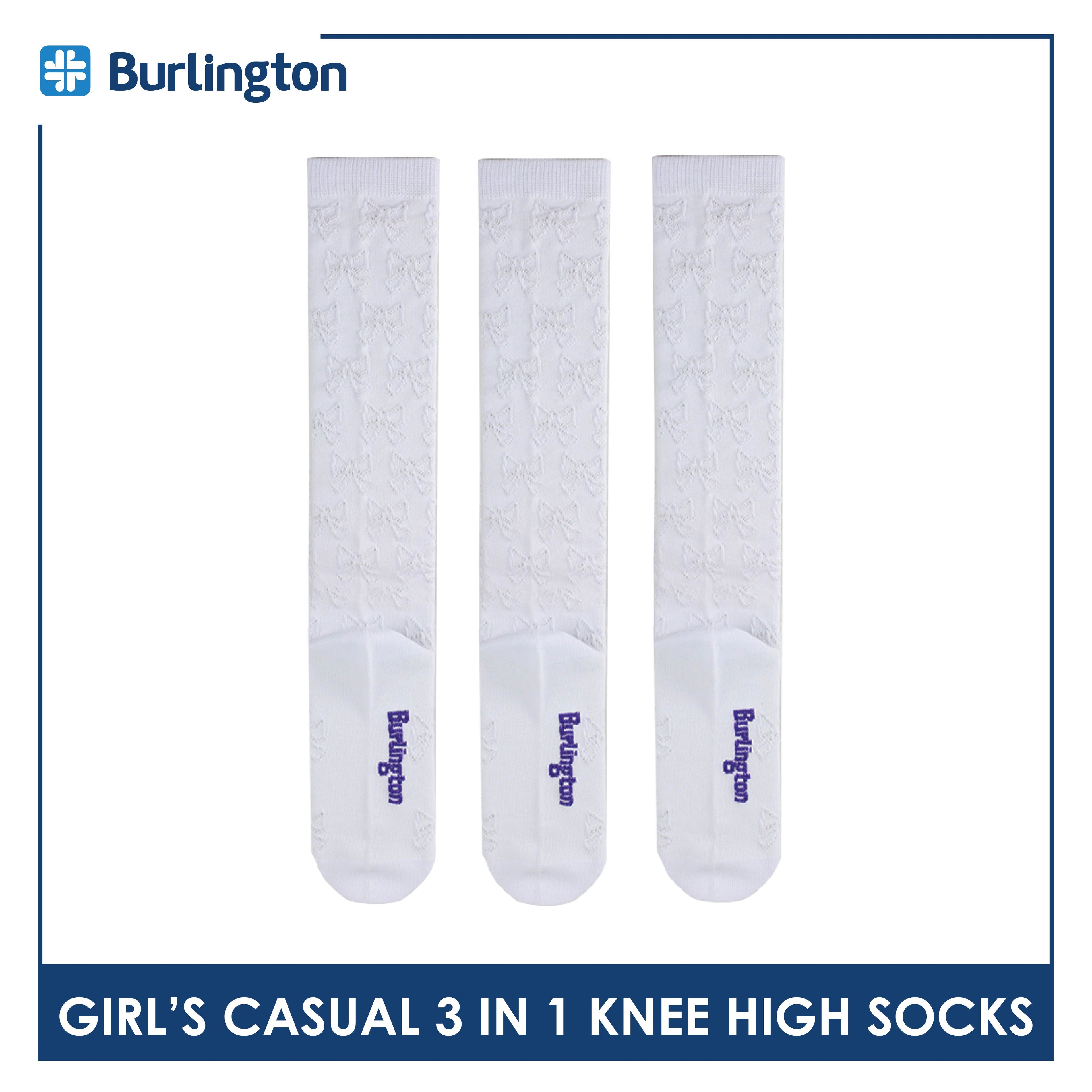 Burlington Girl's Embossed Cotton Thin Casual Knee High Socks 3 pairs in a pack BGKHMG1