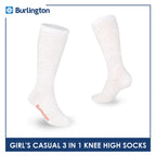 Burlington Girl's Embossed Cotton Thin Casual Knee High Socks 3 pairs in a pack BGKHMG1