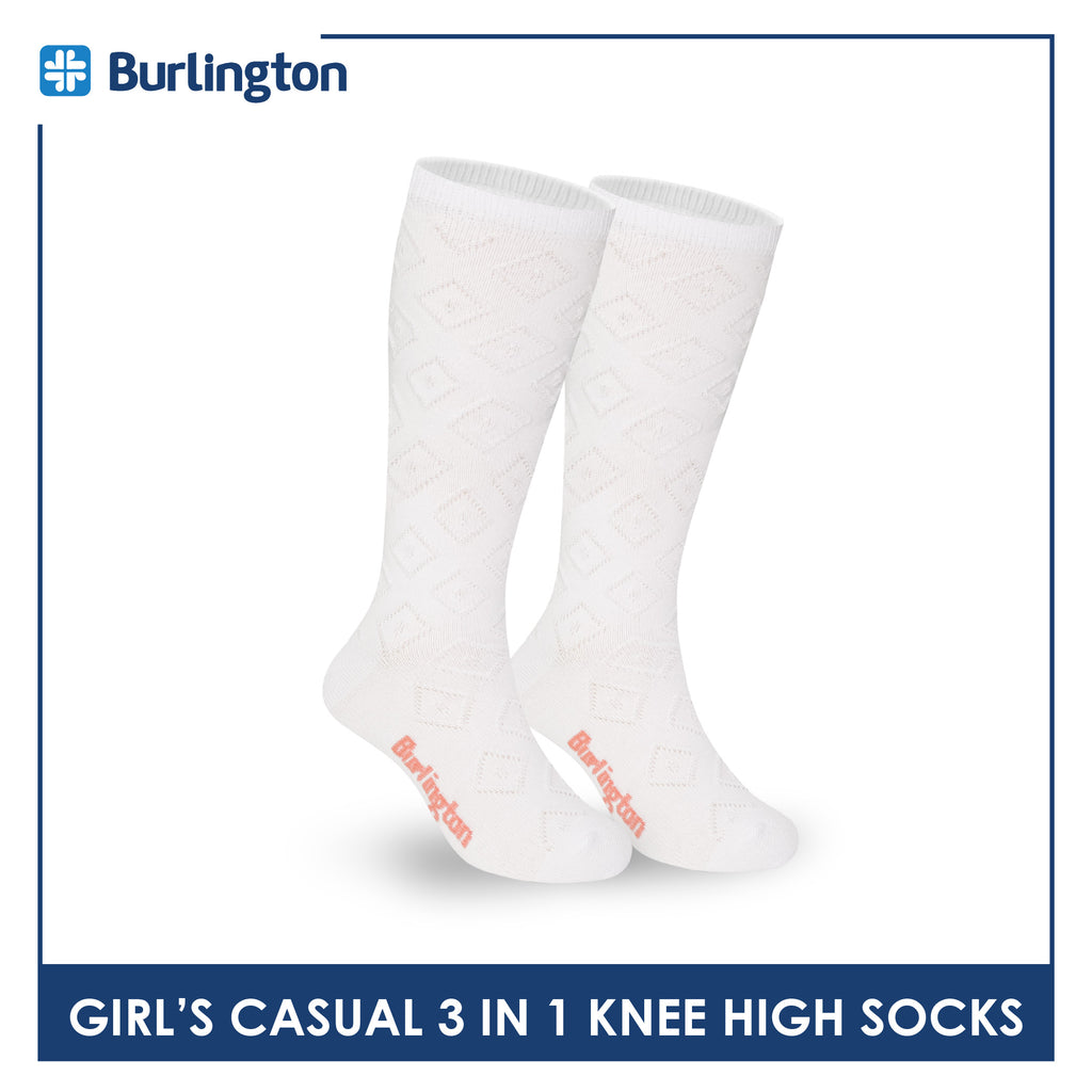 Burlington Girl's Embossed Cotton Thin Casual Knee High Socks 3 pairs in a pack BGKHMG1