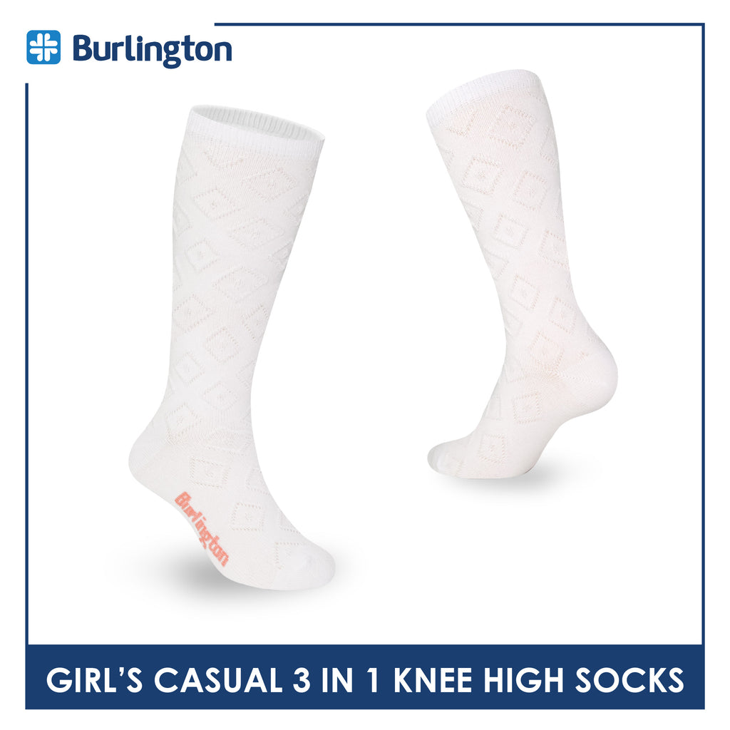 Burlington Girl's Embossed Cotton Thin Casual Knee High Socks 3 pairs in a pack BGKHMG1