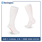 Burlington Girl's Embossed Cotton Thin Casual Knee High Socks 3 pairs in a pack BGKHMG1