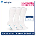 Burlington Girl's Embossed Cotton Thin Casual Knee High Socks 3 pairs in a pack BGKHMG1