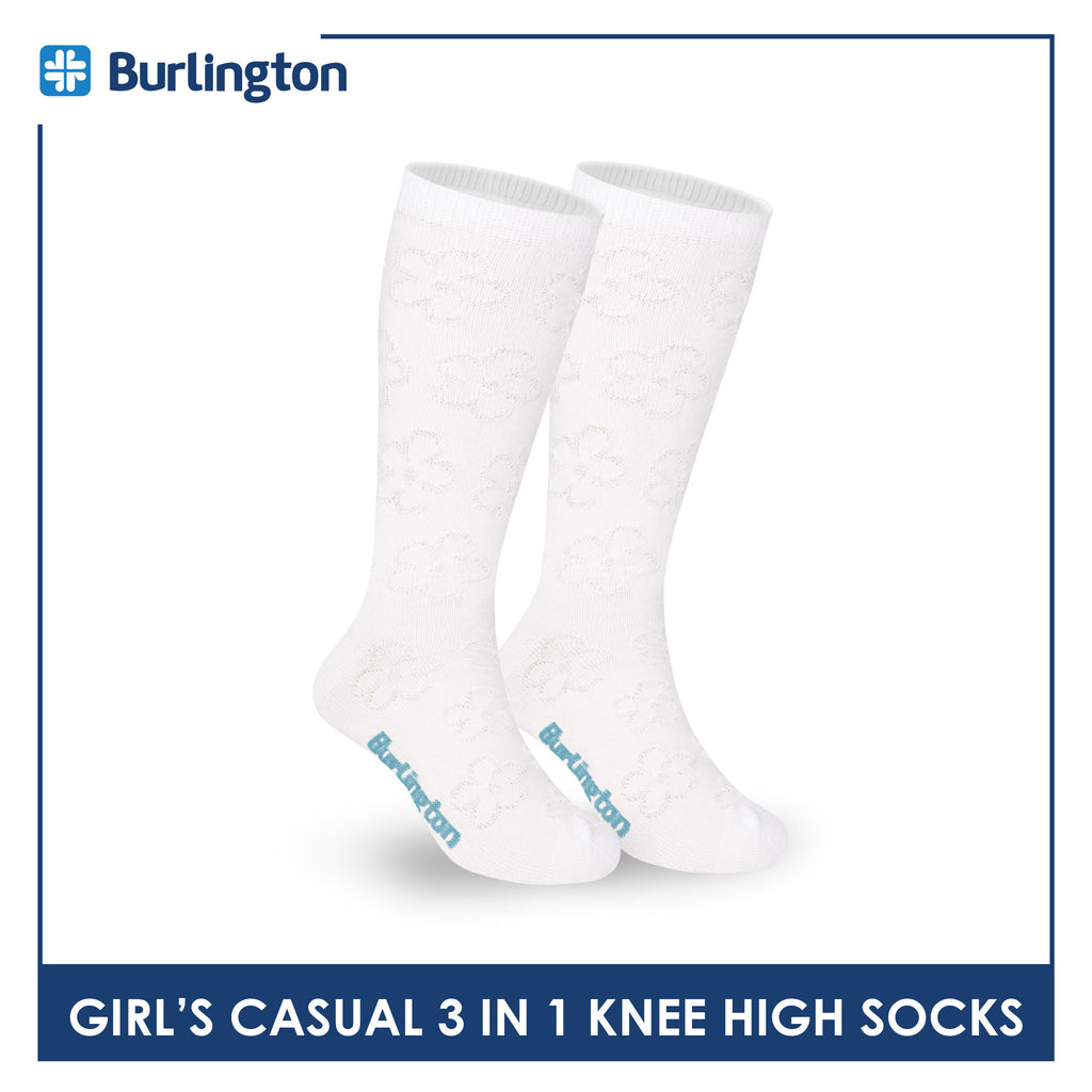 Burlington Girl's Embossed Cotton Thin Casual Knee High Socks 3 pairs in a pack BGKHMG1