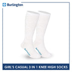 Burlington Girl's Embossed Cotton Thin Casual Knee High Socks 3 pairs in a pack BGKHMG1