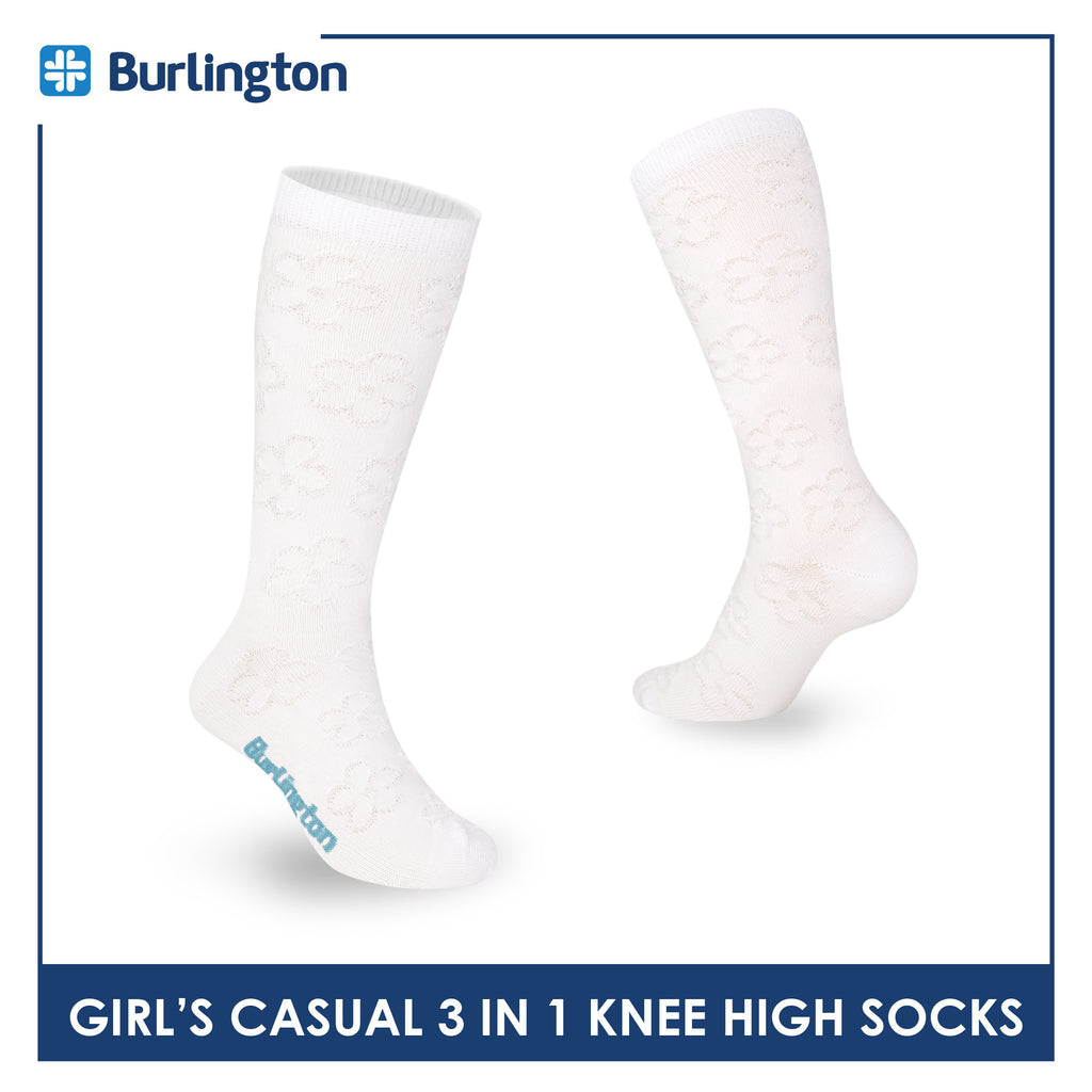 Burlington Girl's Embossed Cotton Thin Casual Knee High Socks 3 pairs in a pack BGKHMG1