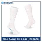 Burlington Girl's Embossed Cotton Thin Casual Knee High Socks 3 pairs in a pack BGKHMG1