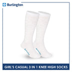 Burlington Girl's Embossed Cotton Thin Casual Knee High Socks 3 pairs in a pack BGKHMG1