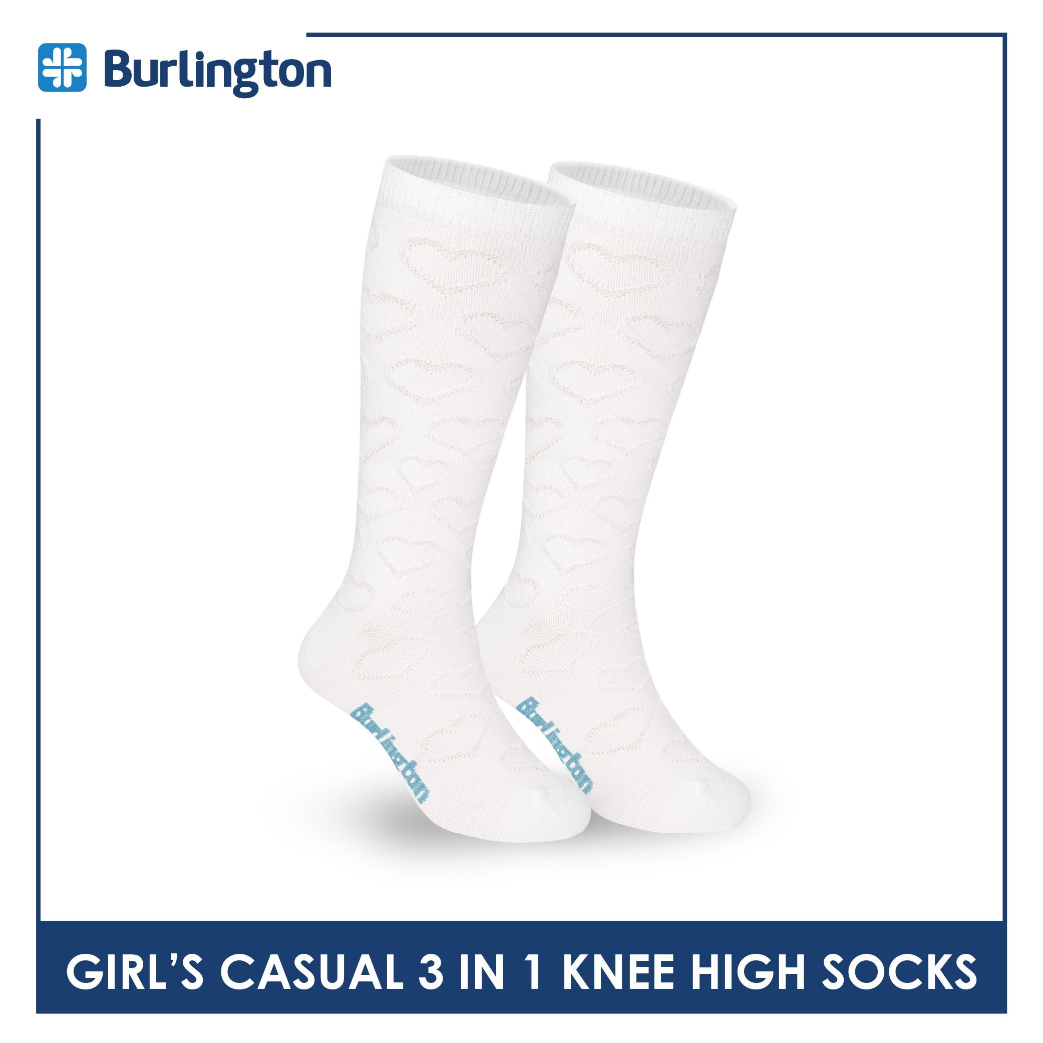 Burlington Girl's Embossed Cotton Thin Casual Knee High Socks 3 pairs in a pack BGKHMG1