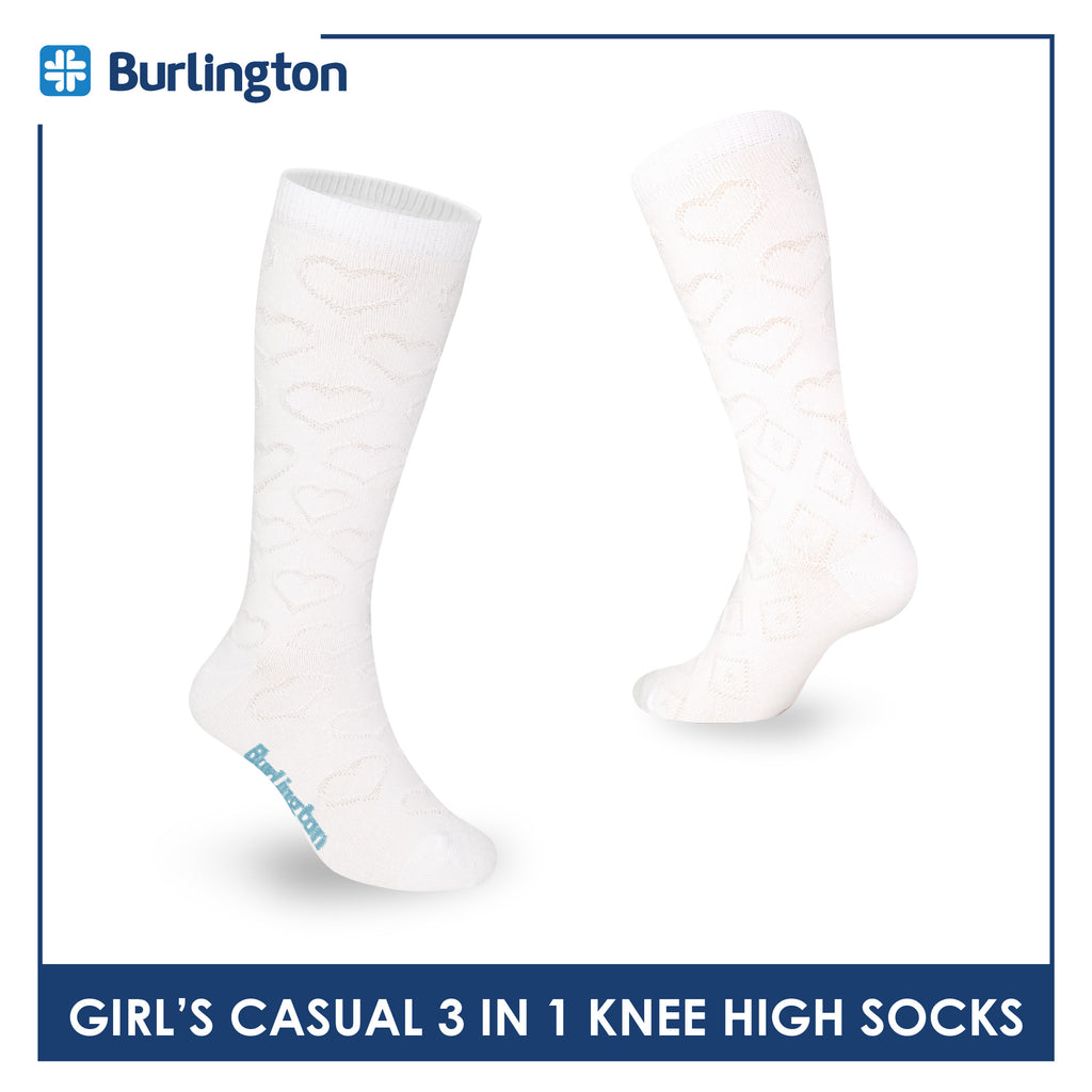 Burlington Girl's Embossed Cotton Thin Casual Knee High Socks 3 pairs in a pack BGKHMG1