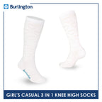 Burlington Girl's Embossed Cotton Thin Casual Knee High Socks 3 pairs in a pack BGKHMG1