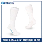Burlington Girl's Embossed Cotton Thin Casual Knee High Socks 3 pairs in a pack BGKHMG1