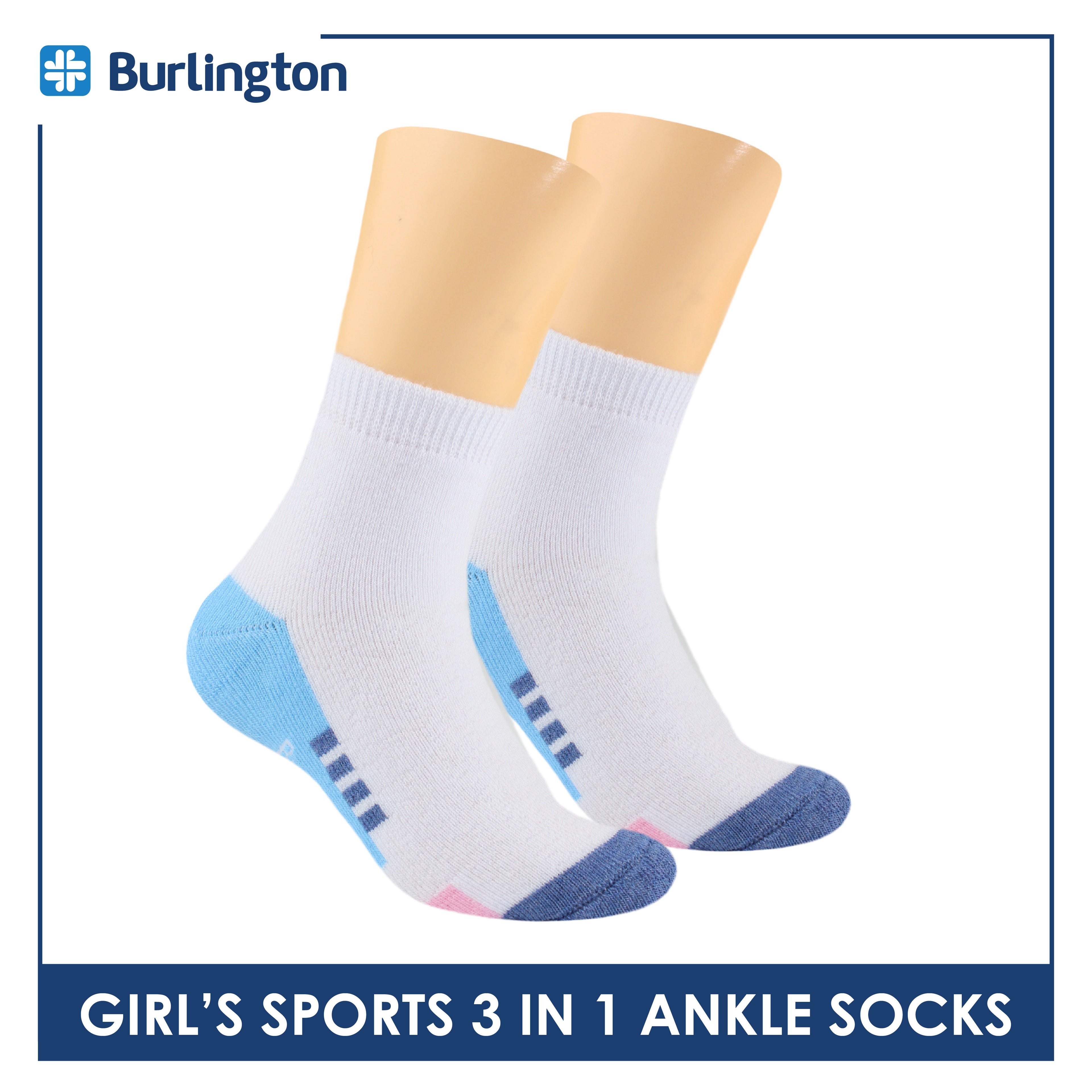 Burlington Girl’s Cotton Sports Ankle Socks 3 pairs in 1 pack BGSKG21